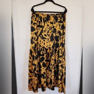 Anthropologie Leopard Print Tiered Women's Satin Maxi Skirt Size M Bold Print